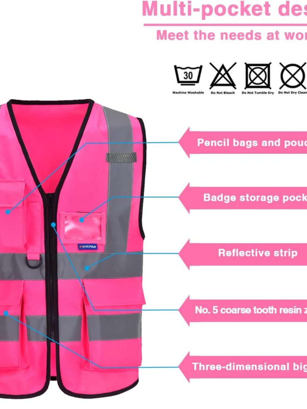 Pink Safety Vests for Women,Working Safety Vest with Reflective Strips,Medium - Picture 4 of 8